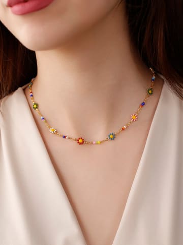 Luja Bijoux Vergold. Halskette mit Emaille-Schmuckelementen - (L)40 cm