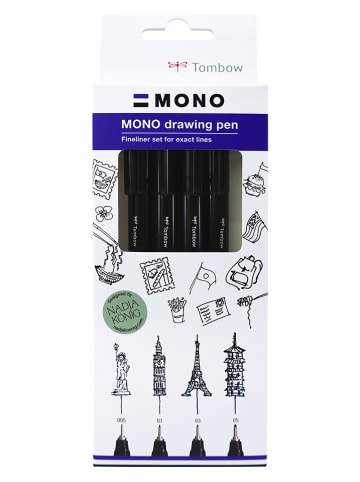 Tombow Fineliner "Mono - Fine" in Schwarz - 4 Stück