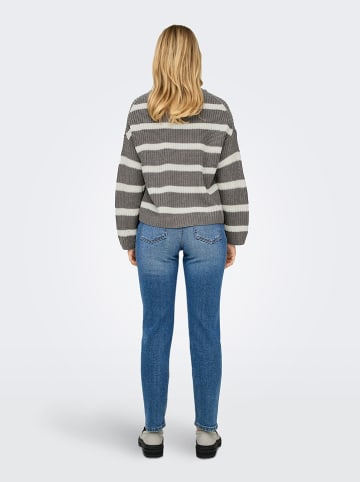 JDY Pullover "Justy" in Grau/ Weiß