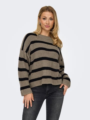 JDY Pullover "Justy" in Taupe/ Schwarz