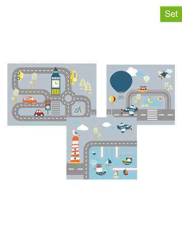 FLEXA 3er-Set: Spielvorhänge "Transportation" in Hellblau/ Hellgrau