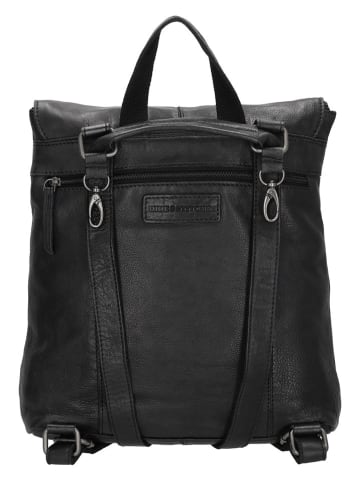 HIDE & STITCHES Leder-Rucksack "Paint Rock" in Schwarz - (B)33 x (H)34 x (T)9 cm