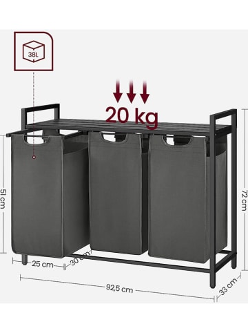Songmics Wäschekorb in Grau/ Schwarz - (B)92,5 x (H)72 x (T)33 cm