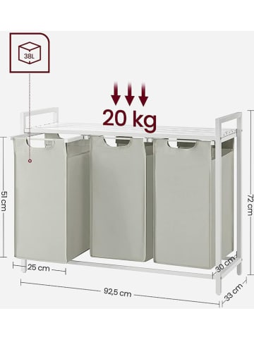 Songmics Wasmand lichtgrijs/wit - (B)92,5 x (H)72 x (D)33 cm