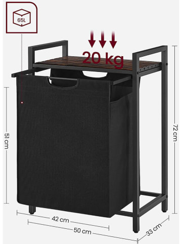 Songmics Wäschekorb in Schwarz/ Braun - (B)50 x (H)72 x (T)33 cm