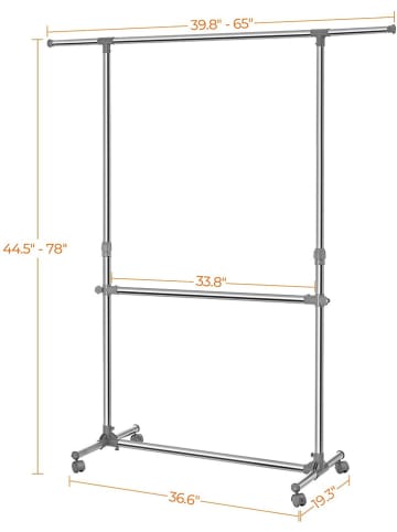 SONGMICS Kledingrek zilverkleurig - (B)166 x (H)198 x (D)49 cm