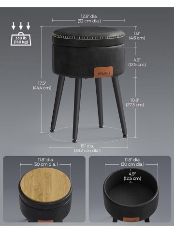 SONGMICS Opbergkruk zwart - (H)44,4 x Ø 32 cm