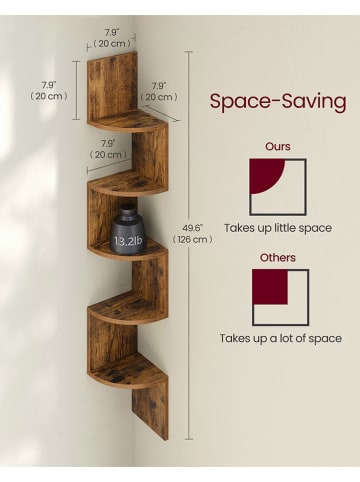 Songmics Bücherregal in Braun - (B)20 x (H)127,5 x (T)20 cm