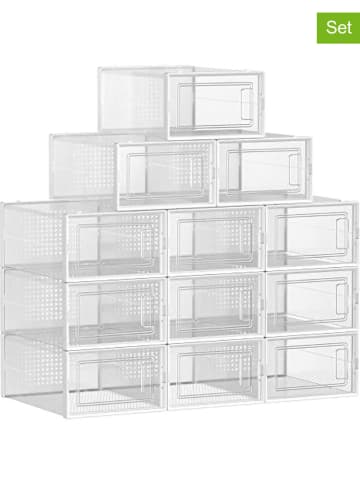 Songmics 12er-Set: Schuhboxen in Transparent - (B)22,5 x (H)13,5 x (T)30 cm