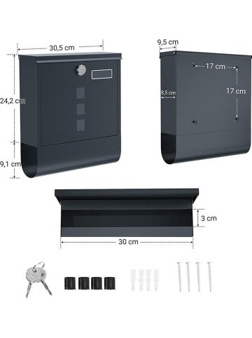 Songmics Briefkasten in Anthrazit - (B)30,5 x (H)33,3 x (T)9,5 cm