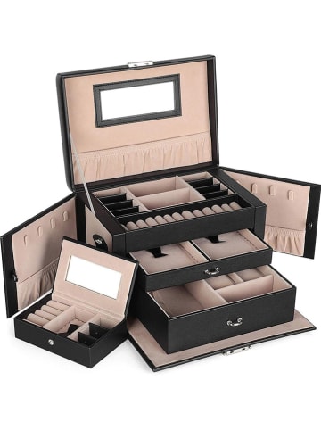 Songmics Schmuckkästchen in Schwarz/ Beige - (B)26 x (H)17 x (T)18 cm