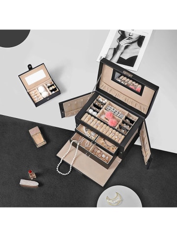 SONGMICS Schmuckkästchen in Schwarz/ Beige - (B)26 x (H)17 x (T)18 cm