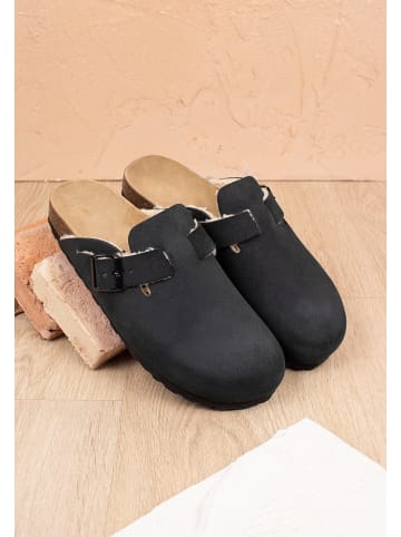 billowy Leder-Clogs in Schwarz