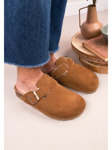billowy Leder-Clogs in Hellbraun
