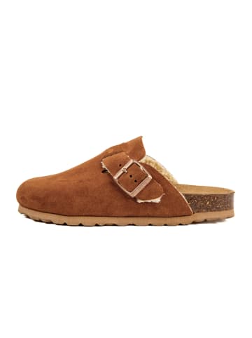 billowy Leder-Clogs in Hellbraun