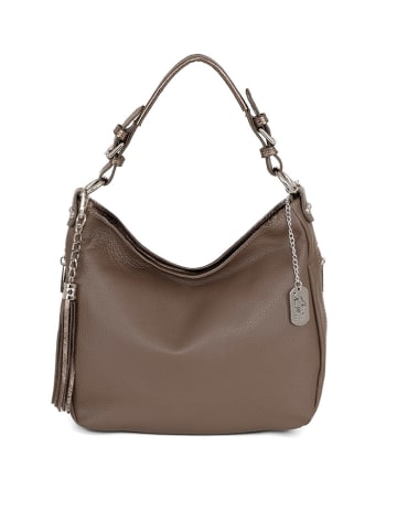 Anna Morellini Leren schoudertas "Fiorella" taupe - (B)30 x (H)27 x (D)9 cm