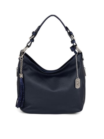 Anna Morellini Leren schoudertas "Fiorella" donkerblauw - (B)30 x (H)27 x (D)9 cm