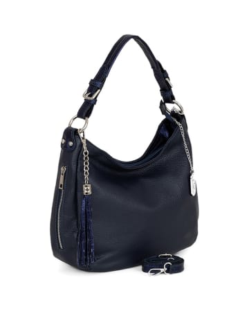 Anna Morellini Leren schoudertas "Fiorella" donkerblauw - (B)30 x (H)27 x (D)9 cm