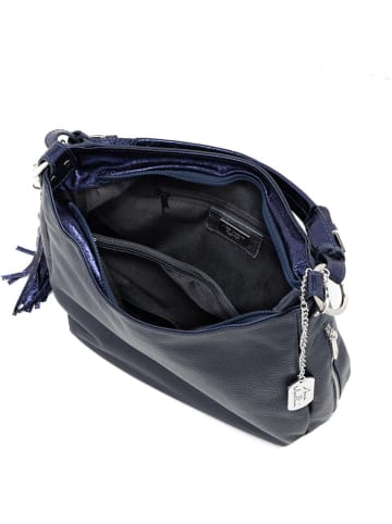 Anna Morellini Leren schoudertas "Fiorella" donkerblauw - (B)30 x (H)27 x (D)9 cm