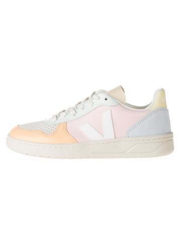 Veja Skórzane sneakersy "V 10" w kolorze pomarańczowo-jasnoróżowym ze wzorem
