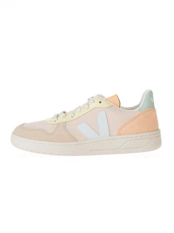 Veja Skórzane sneakersy "V 10" w kolorze pomarańczowo-turkusowym ze wzorem