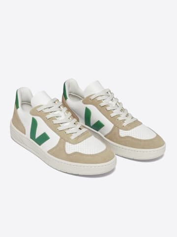 Veja Skórzane sneakersy "V 10" w kolorze biało-beżowo-zielonym