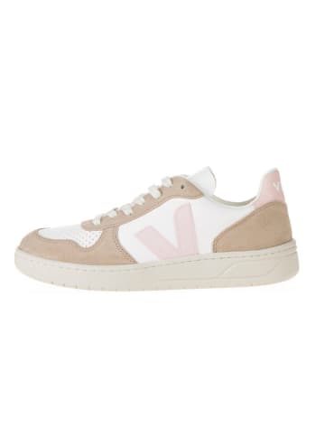 Veja Leder-Sneakers "V 10" in Weiß/ Beige/ Rosa