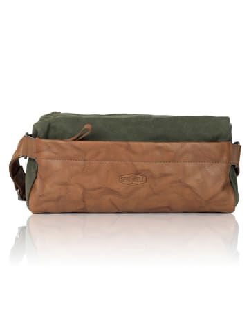Bellicci Leren borstbuidel "Splendid Sommers" groen/lichtbruin - (B)31 x (H)14 x (D)10 cm