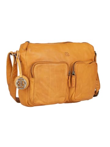 Bellicci Leren schoudertas "Crisanta" mosterdgeel - (B)30 x (H)22 x (D)10 cm