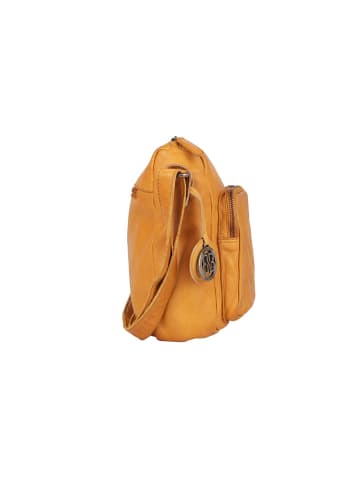 Bellicci Leren schoudertas "Crisanta" mosterdgeel - (B)30 x (H)22 x (D)10 cm