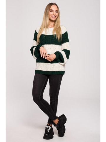 made of emotion Sweter w kolorze ciemnozielono-kremowym