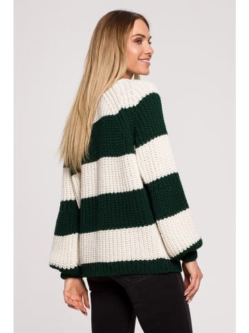 made of emotion Sweter w kolorze ciemnozielono-kremowym