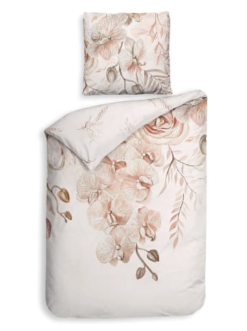 HNL Satin-Bettwäsche-Set "Pioggia" in Weiß/ Rosa