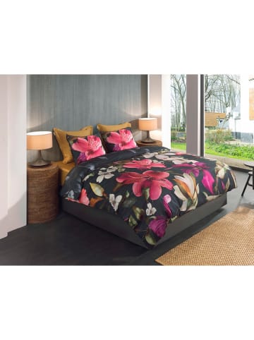HNL Satijnen beddengoedset "Tropici" donkerblauw/lichtroze