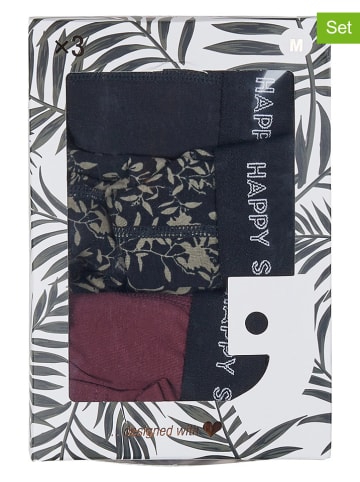 Happy Shorts 3er-Set: Boxershorts in Bordeaux/ Schwarz/ Beige