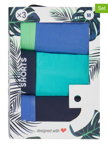 Happy Shorts 3er-Set: Boxershorts in Dunkelblau/ Blau/ Türkis