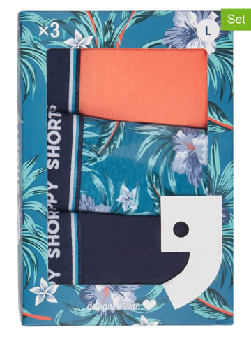 Happy Shorts 3er-Set: Boxershorts in Dunkelblau/ Türkis/ Orange