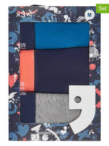 Happy Shorts 3er-Set: Boxershorts in Dunkelblau/ Blau/ Grau