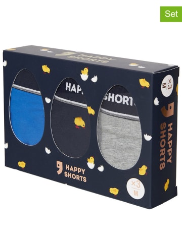 Happy Shorts 3er-Set: Boxershorts in Dunkelblau/ Grau/ Blau