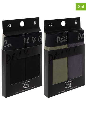 Phil & Co. Berlin 4er-Set: Boxershorts in Schwarz/ Dunkelgrau/ Khaki