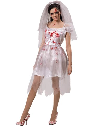 Carnival Party 2-delig kostuum "Horror bruid" wit/rood