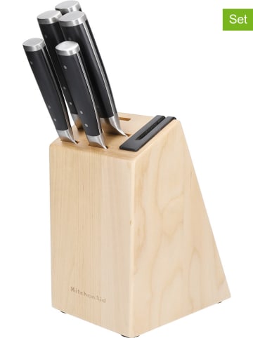 KitchenAid 6tlg. Messerblock-Set in Natur/ Schwarz