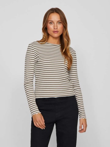 Vila Longsleeve in Taupe/ Weiß