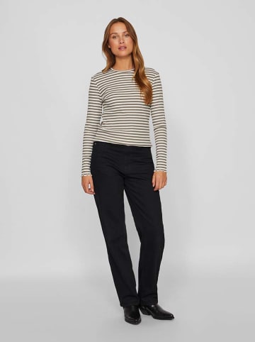 Vila Longsleeve in Taupe/ Weiß