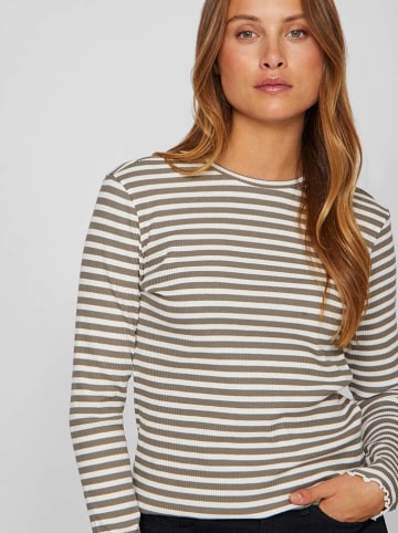 Vila Longsleeve in Taupe/ Weiß