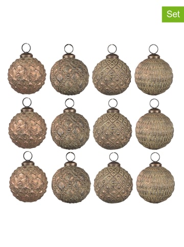 Clayre & Eef 12-delige set: kerstballen lichtbruin - Ø 8 cm