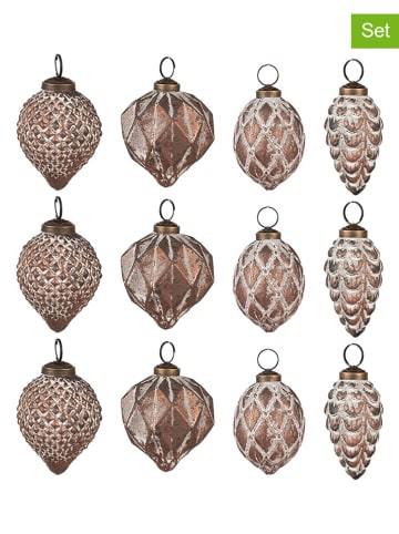 Clayre & Eef 12-delige set: kerstballen lichtbruin - (H)8 x Ø 5 cm