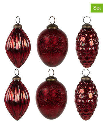 Clayre & Eef 6er-Set: Christbaumkugeln in Rot - (H)10 x Ø 5 cm