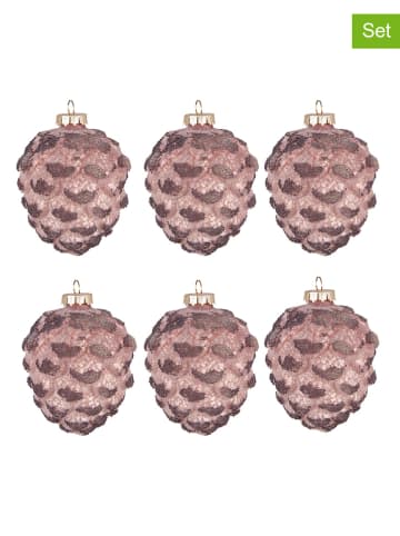 Clayre & Eef 6-delige set: kerstballen lichtroze - (H)10 x Ø 5 cm