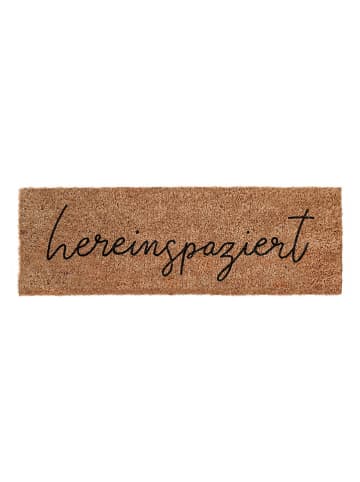 Eulenschnitt Kokos-Fußmatte "Hereinspaziert" in Hellbraun - (L)25 x (B)75 cm
